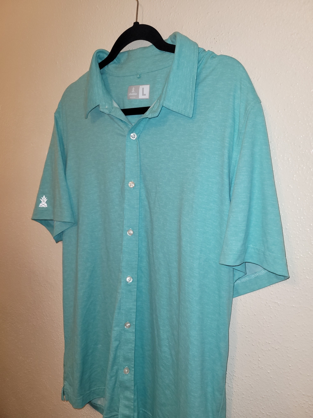 Chubbies Men’s Large Aqua Blue Performance Short Sleeve Button Up Shirt - Picture 4 of 6